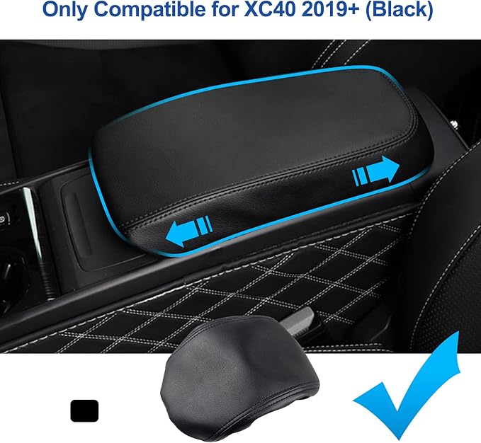 2019-2025 2026 XC40 Center Console Cover for Volvo XC40 (Core/Plus/Ultra/Ultimate/Momentum/R-Design/Inscription), Waterproof&Comfy Lether Armrest Cover 2023 2024 2025 XC40 Accessories (Black)