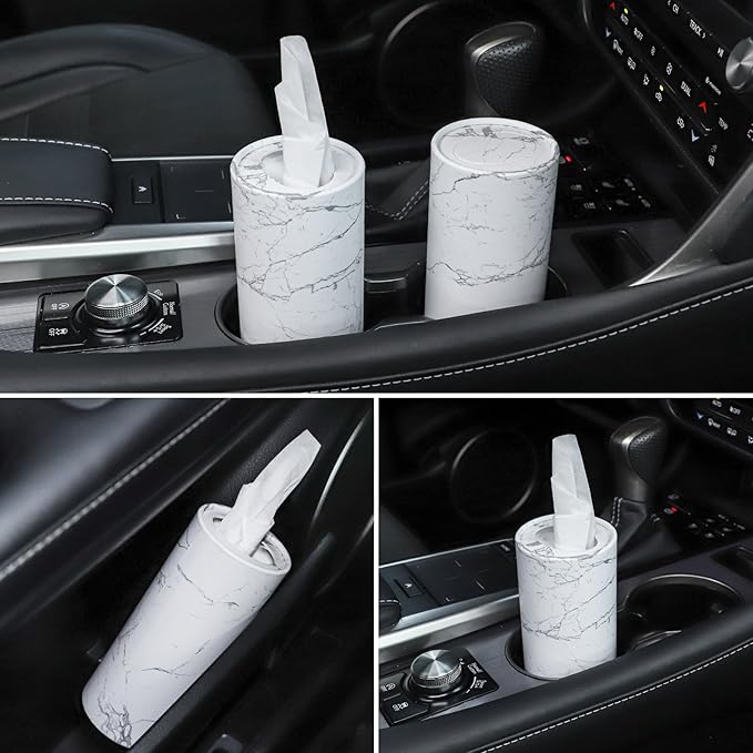 SINGARO Car Tissue Holder, 4 Pack Car Cup Holder Facial Tissues with Travel Tissue Bag, Quick and Convenient Flower Combination Car Tissue Box(4 Canisters/200 Tissues) White