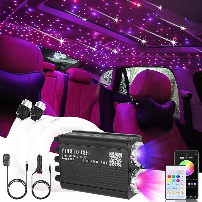 Dual Color Twinkle Starlight Headliner Kit, Music Sync 1200pcs 0.03in 9.8ft Fiber Optic Light with Meteor Shooting Star Remote Control for Car Home Ceiling Star Light