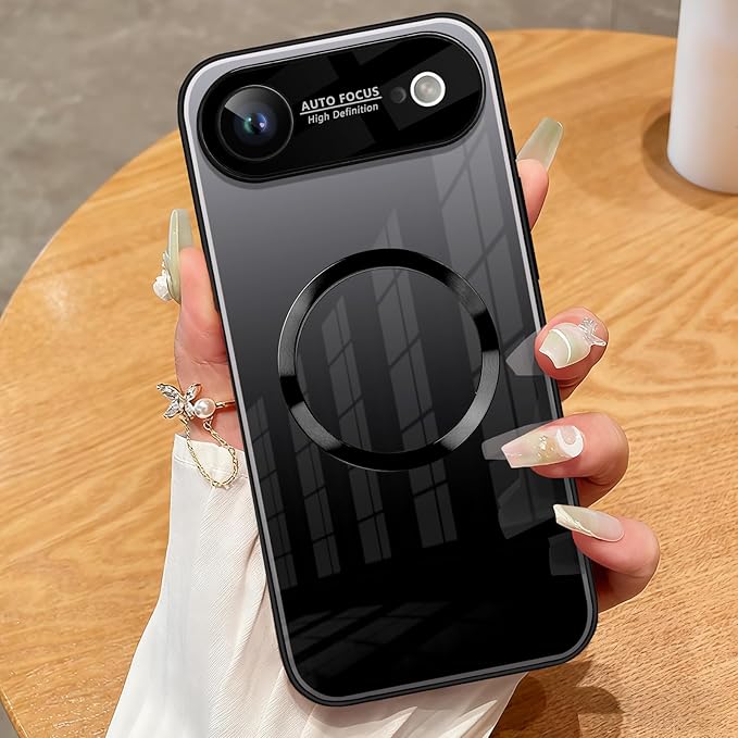 Guppy Compatible with iPhone Air Magnetic Case, with Full Camera Lens Protector [Compatible with MagSafe] Scratch Resistant Gradient Glass Back Cover Phone Case-Black