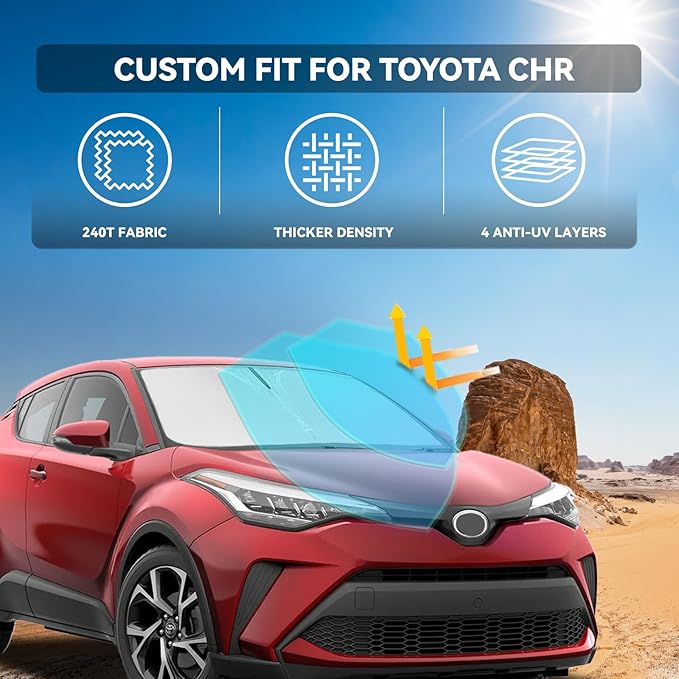 for Toyota CHR 2018-2024 Windshield Sun Shade - 4 Layers Car Sunshades for Front Windows Shade Cover Custom Fit CHR Sun Visor 250T Retractable Shade Blocks UV Rays Car Accessories