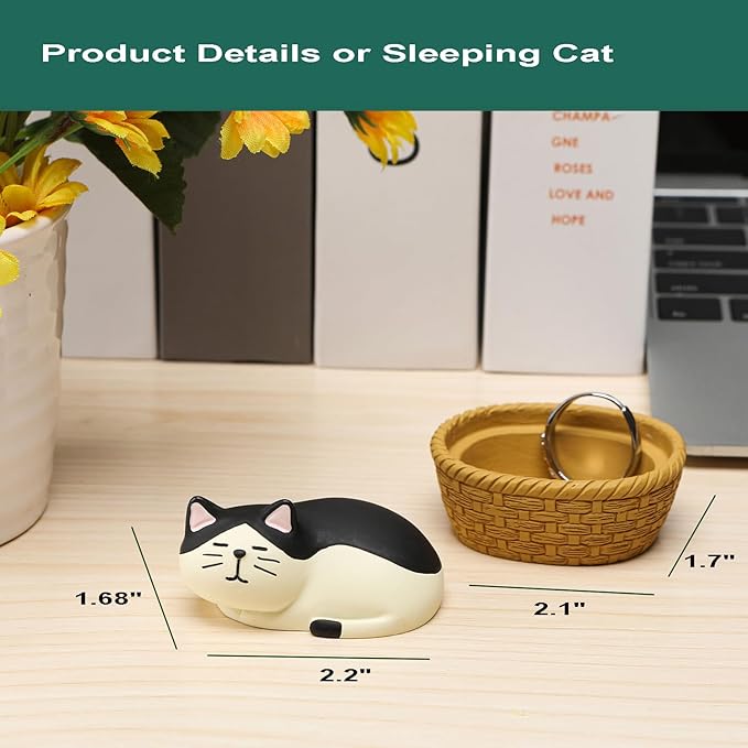 Miniature Cat Figurine kit Mini Resin Statue for Office Desk Black & White Cat Organizer for Nightstand Garden Fairy Accessories Deco Car Dashboard Gift for Cat Lovers