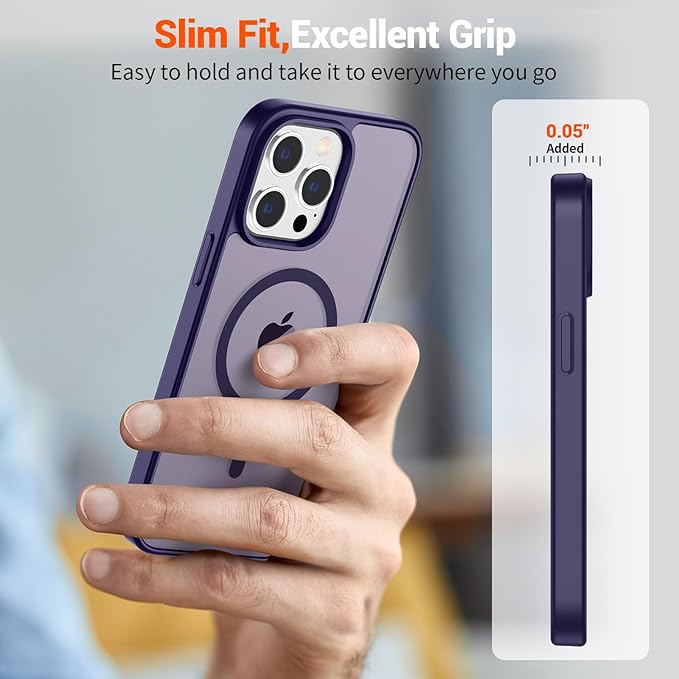 SUPFINE Magnetic for iPhone 13 Pro Case (Compatible with MagSafe) (Military Grade Drop Protection) Translucent Matte Shockproof with Anti-Fingerprint Phone Case,Dark Purple