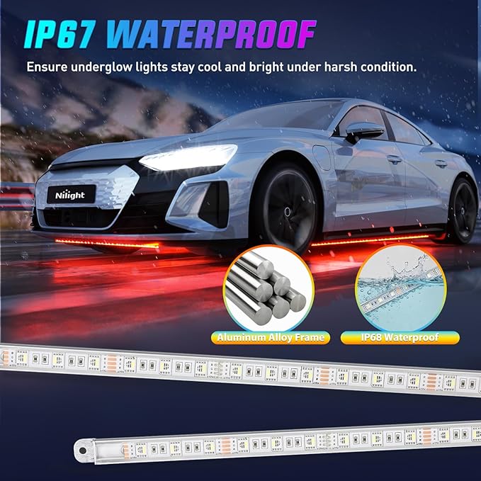 Nilight 8Pcs RGBW Aluminum Underglow Neon Accent Strip Lights 252LEDs Door Assist Multi Color DIY Sound Active Function Music Mode with APP and Remote Control Underbody Light Strips for Car Truck RV