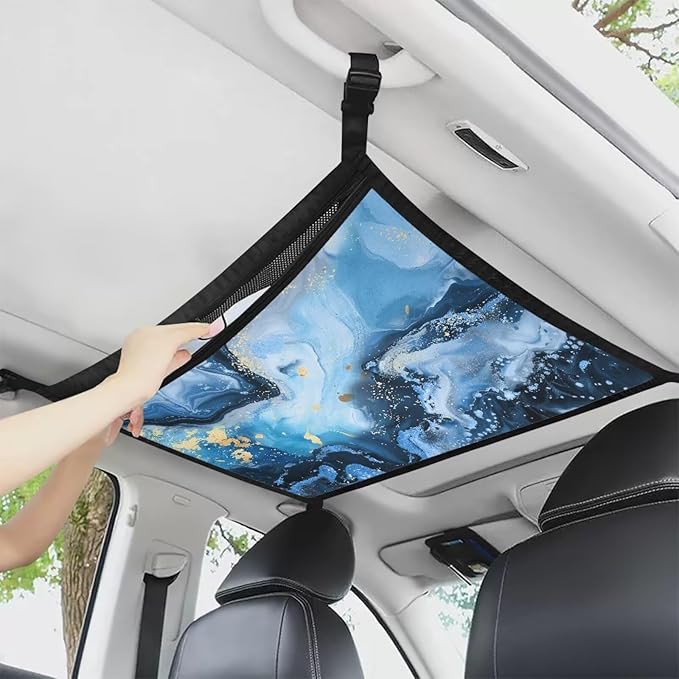 Generic Marble Car Ceiling Cargo Net Pocket,31.69"x24.02" Strengthen Load-Bearing Double-Layer Mesh Car Roof Storage Organizer,Truck SUV Travel Long Road Trip Camping Interior Accessories