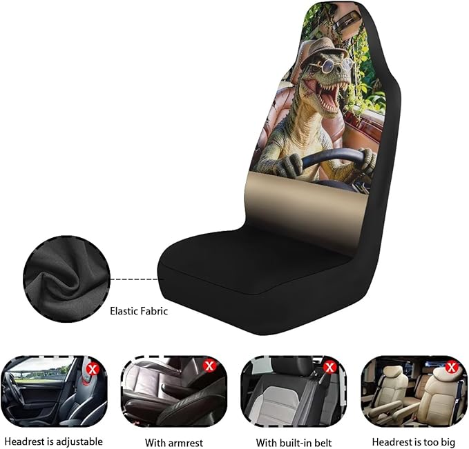 Dinosaur Car Seat Covers Front Seats Nonslip Auto Interior Accessories 2 Pcs Set Cool Stretch Polyester Fabric Cover Automobile Front Seat Covers for Cars SUV Sedans