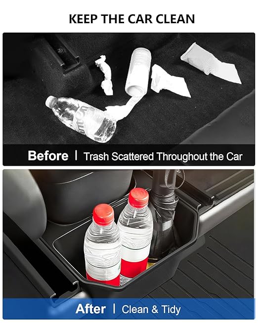 for Tesla Trash Can Model Y Refreshed Juniper Accessories 2020-2026 Rear Center Console Organizer Car Trash Can with Lid Model Y Backseat Storage TPE Under Seat Garbage Can 2nd Row Bin