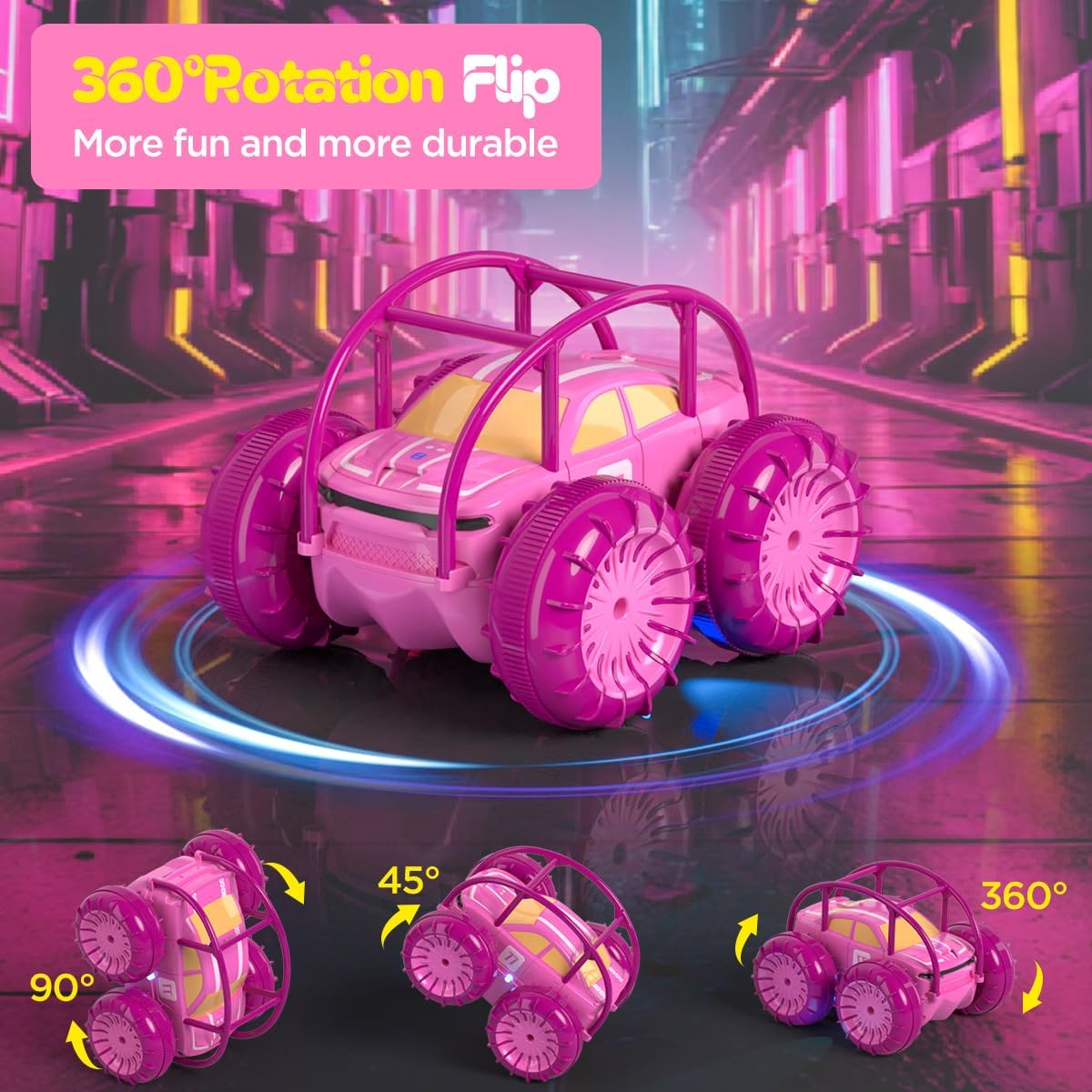 Remote Control Car, Fast Direct Charging RC Cars Amphibious 360° Rotating LED Rechargeable Stunt Car 2.4Ghz 4WD All Terrain RC Race Cars Toy Christmas Birthday Gift for Kids Boys Girls Aged 3-12 years