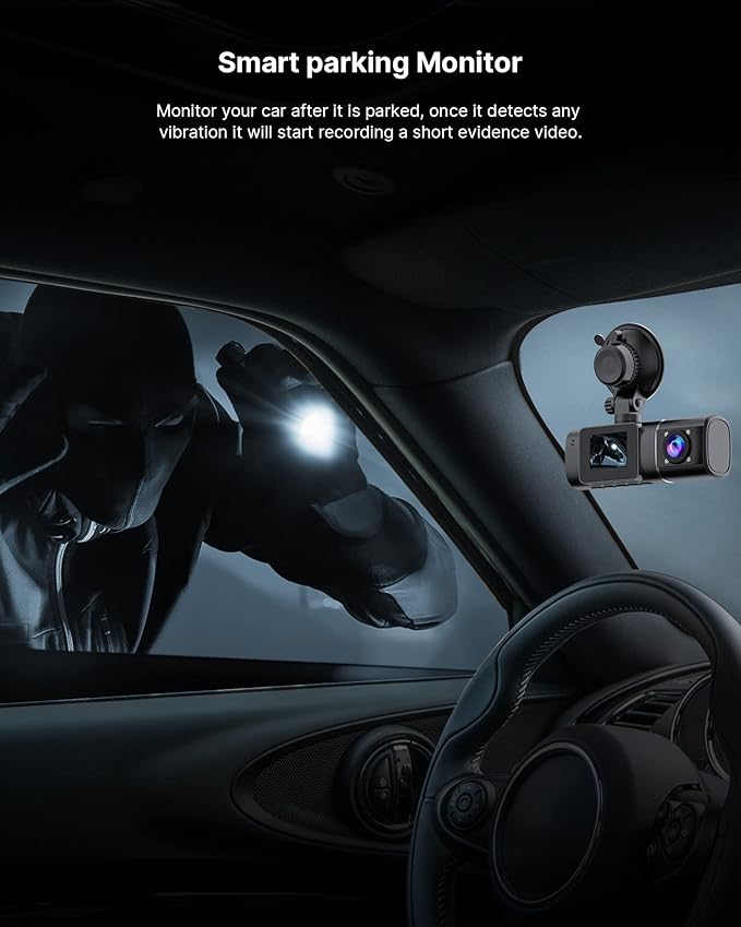 Dual Dash Cam Front and Inside 1080P Dash Camera for Cars IR Night Vision Car Camera for Taxi Accident Lock Parking Monitor 2 Mounting Options 64GB SD Card