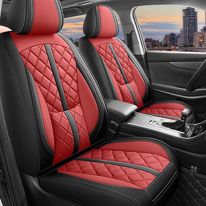 otoez Car Seat Covers Full Set, Red Leather Seat Cover 5 Seat Waterproof & Breathable Automotive Seat Cushion Protector Full Coverage for Cars Sedens Trucks SUVs Vans (Red)