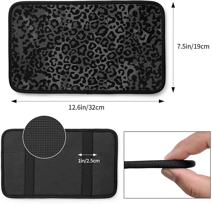 Black Leopard Armrest Cover Cheetah Animal Car Interior Accessories Anti-Scratch Armrest Lid Protector Pad Scratch Resistant Arm Rest Cover for Truck Van Sedans