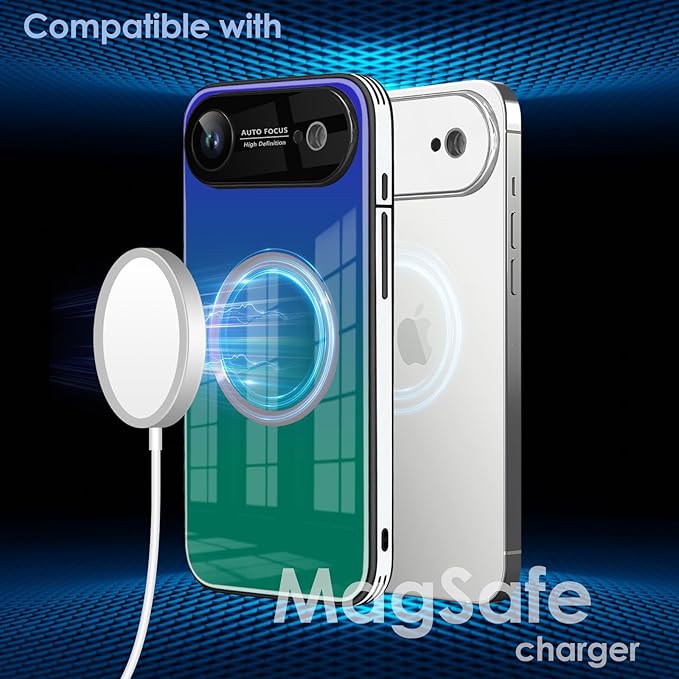 Guppy Compatible with iPhone Air Magnetic Case, with Full Camera Lens Protector [Compatible with MagSafe] Scratch Resistant Gradient Glass Back Cover Phone Case-Purple