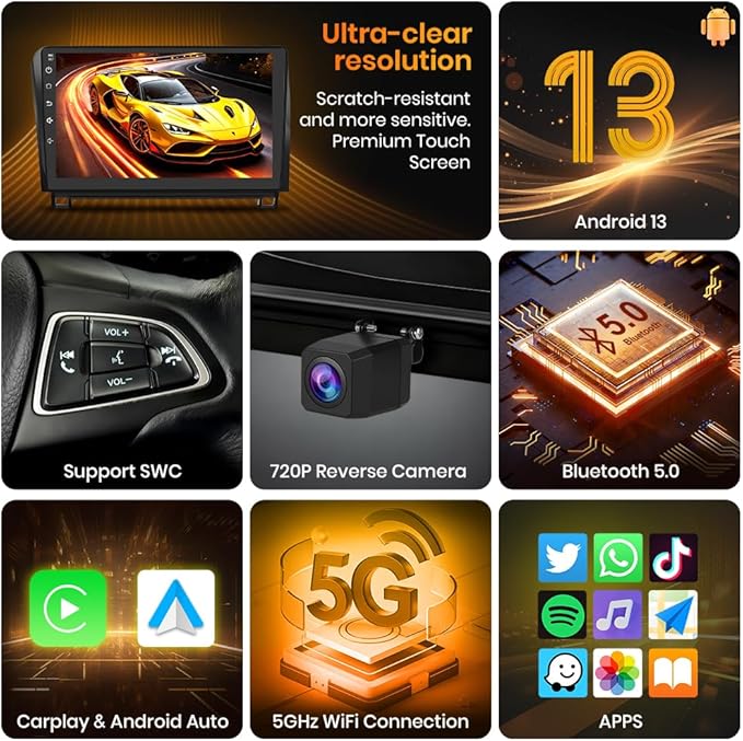 Car Radio Stereo for Toyota Tundra 2007-2013 Toyota Sequoia 2008-2018 10.1 Inch Touch Screen 4G RAM 64G ROM with Wireless Carplay&Android Auto SWC GPS Navigation Bluetooth Backup Camera