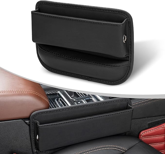Pack-1 Car Seat Storage Box, Leather Car Side Seat Storage Box, Car Seat Gap Filler Organizer, Universal for Most Cars, Trucks, Vans (Black)
