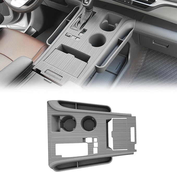 Center Console Cover with Organize for Toyota Sienna 2021-2026 Central Control Gear Shift Panel Trim Cover Silicone Panel Frame(Gray)