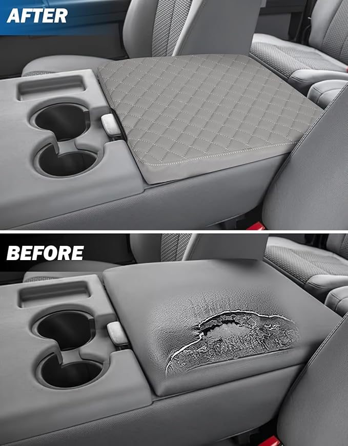 JOYTUTUS Center Console Cover Compatible with 2011-2016 Ford F250 F350 F450, 2011-2014 F150 with Jump Seat Console, Leather Armrest Cover Center Console Cushion, Gray (Jump Seat Only)