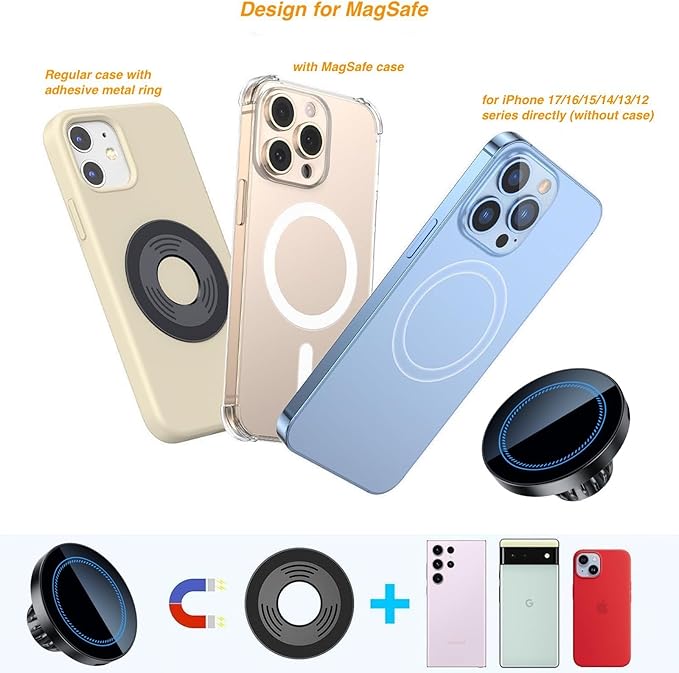 Magnetic Wireless Charging Phone Holder Mount with 17mm Ball Socket for MagSafe, [Heavy-Duty] Magnetic Ball Mount Fits 17mm/0.67inch Ball Car Phone Holder for iPhone 17/16/15/14/13/12 Series