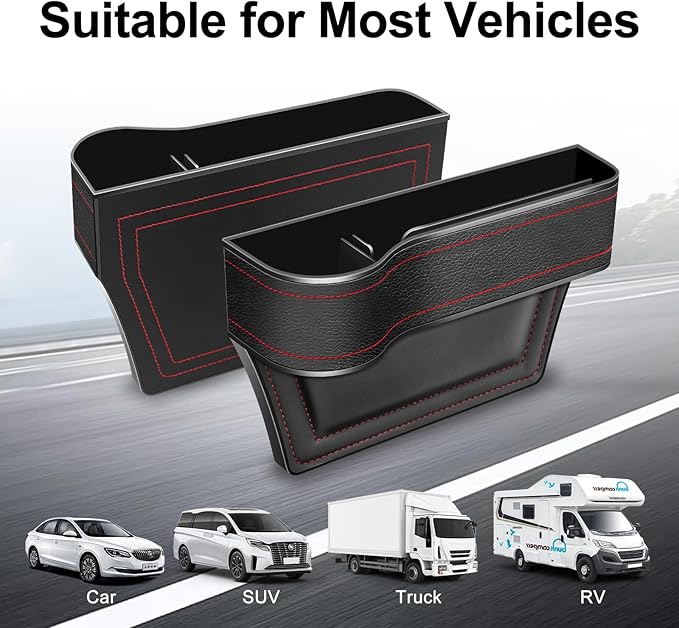 Car Seat Gap Filler, 2 Pack Car Seat Organizer with Cup Holder, Car Seat Gap Filler Organizer with 2 Seat Back Hooks for Phones, Keys, Cards, Canned Drinks, Ideal for Car storage Box
