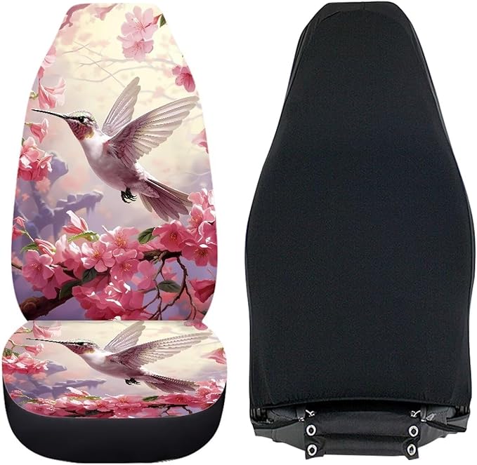 BIGCARJOB Hummingbird Car Seat Cover Set for Women Cute Auto Interior Accessories Pink Vehicle Bucket Seat Pad Auto Front Seat Protectors,Fit Most Vehicle,Cars,Sedan