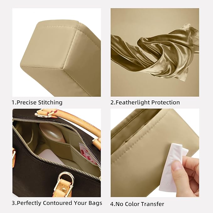 DGAZ Silk Purse Organizer Insert Fits LV Speedy 16/20/25/30/35/40/45 bags，Silky Smooth Bag Organizer，Luxury Handbag & Tote Shaper(S2 trench,SP30)