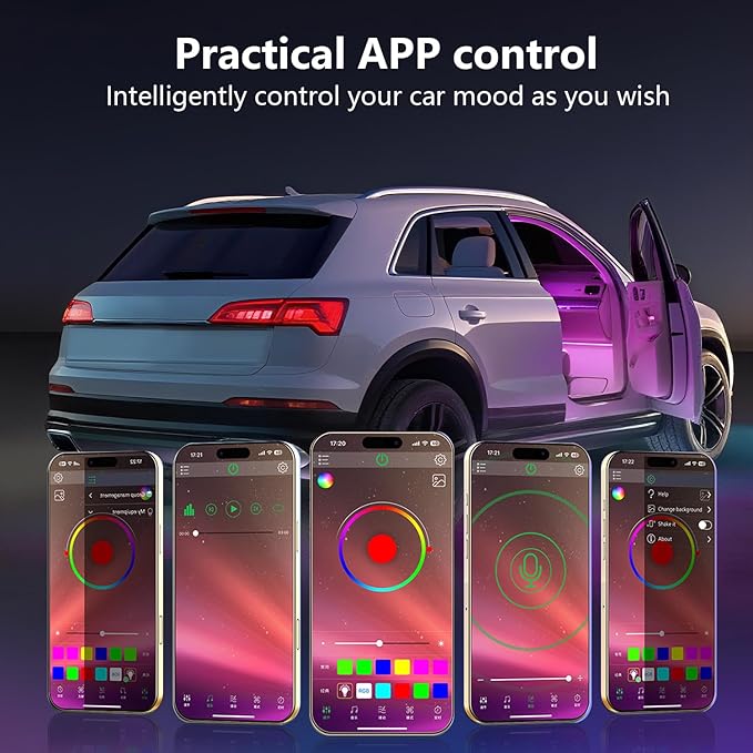 Led Car Lights Interior,Ambient Lighting Car Interior,Footwell Lighting for Car,APP Control 16 Million Colors Music Sync,DIY Mode Multicolor LED Interior Lights for Cars,Trucks,SUVs,12V Power