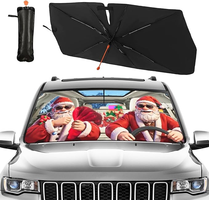 CHILL·TEK Funny Animal Car Windshield Sun Shade Umbrella, Christmas Car Sun Shade Umbrella, Block UV Rays Heat Foldable Windshield Umbrella Sun Visor Protector - Keep Vehicle Cool for Cars SUV