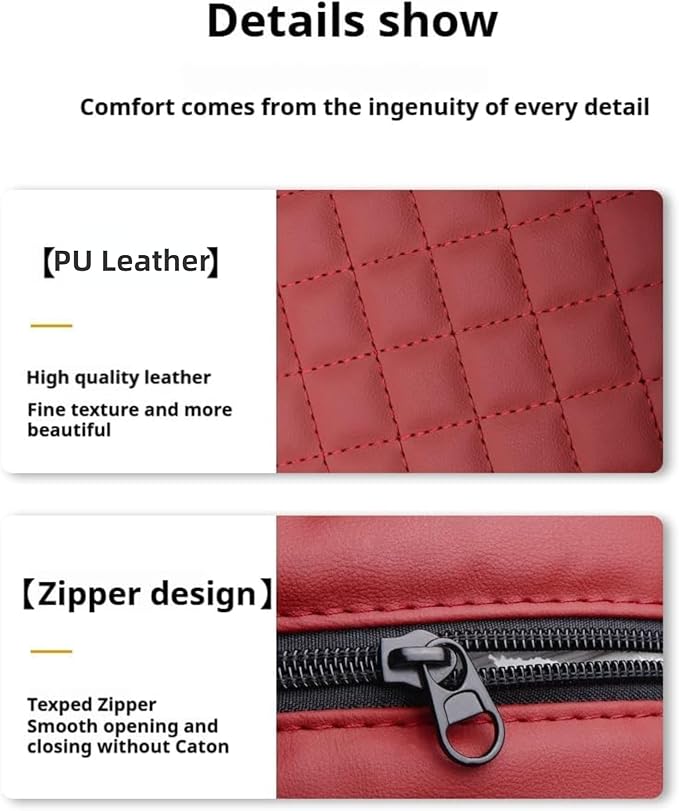 Center Console Cover Arm Rest Cover Leather Car Armrest Box Pad with Pocket Tissue Box Hole Auto Armrest Cover Cushion for Car Vehicle (Black-Red)