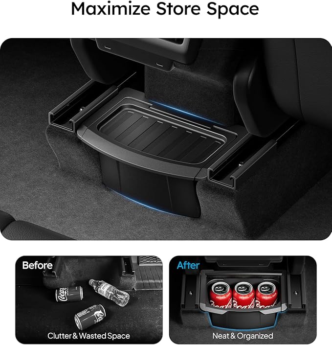 Wigoo 2026 Upgrade Tesla Model Y Juniper Accessories Rear Center Console Organizer [Partitioned Storage & Stable Installation] Backseat Storage Box for Tesla Model Y Juniper 2025~2026