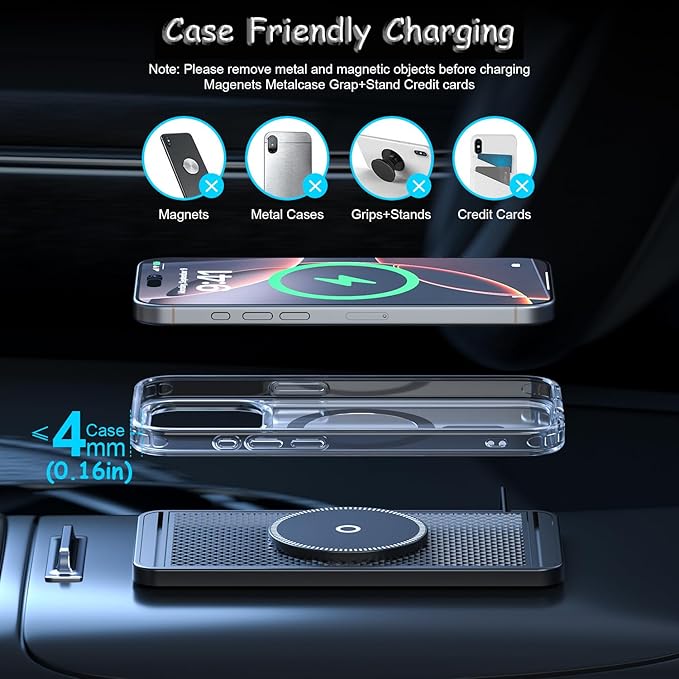 Cord‑Free Charging Pad for Nissan Pathfinder 2000–2025, Fast Charging Mat Non Slip with USB C Cable Universal Auto Center Console Charger Phones Dashboard