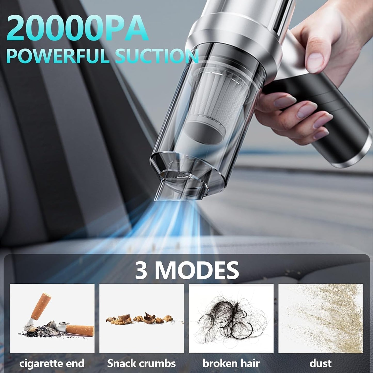 Portable Cordless Foldable 20000PA High Power Mini Vacuum Cleaner, 4-in-1 Compressed Duster & Air Blower & Pump, Hand Held Vacuum, Brushless Motor, for Car, Home, Office, Pet, Camping