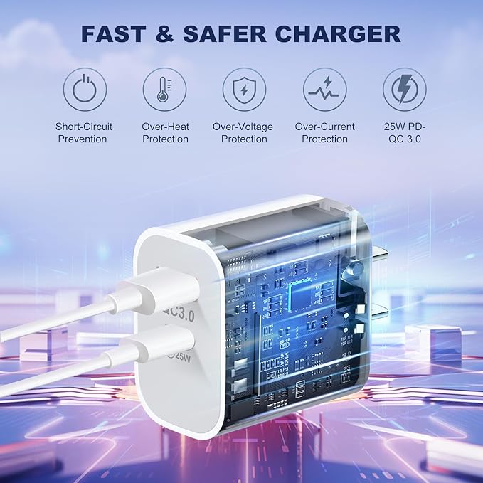 Aolcev for iPhone Charger Fast Charging Bling 2 in 1 USB A USB C Charger Block 25W Type C Fast Charging Blocks for iPhone 17 16 15 14 13 iPad Bling USB C Adapter for Galaxy S26 S25 Rhinestones Sliver
