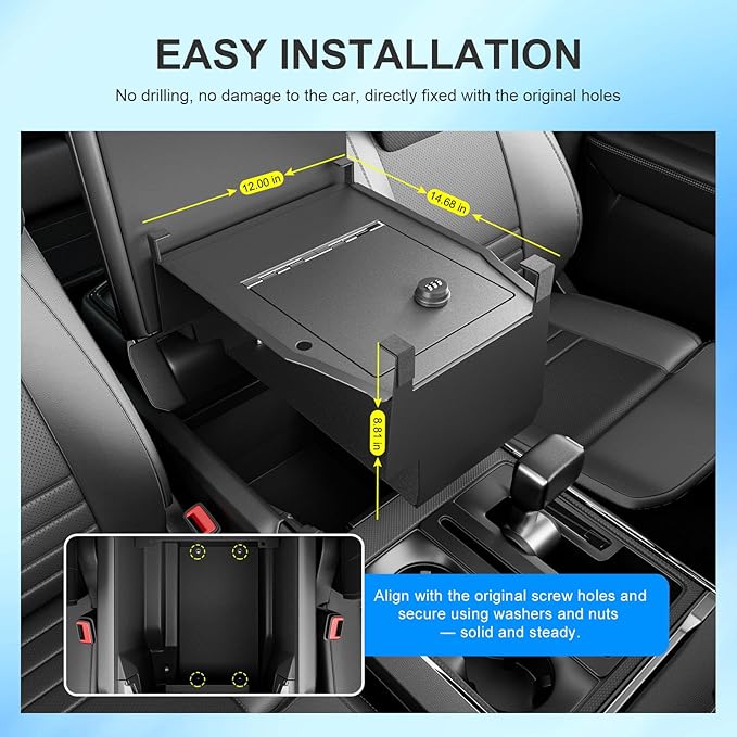 SZYANG Center Console Safe Organizer Compatible with 2021-2025 Ford F150 Lock Box No XLT STX Tremor Raptor Console Safe Vault Replacement for 2021-2025 Ford F-150 Accessories
