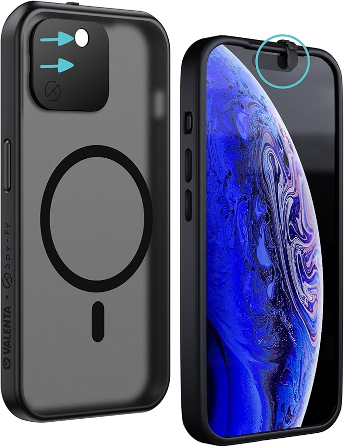 Spy-Fy iPhone 15 Plus Privacy Case with Camera Covers Front and Rear | Smokey | Magsafe Compatible and Kickstand | Protect Your iPhone | 6-Foot Drop Proof | 6,7 Inch | Camera Protection by Valenta
