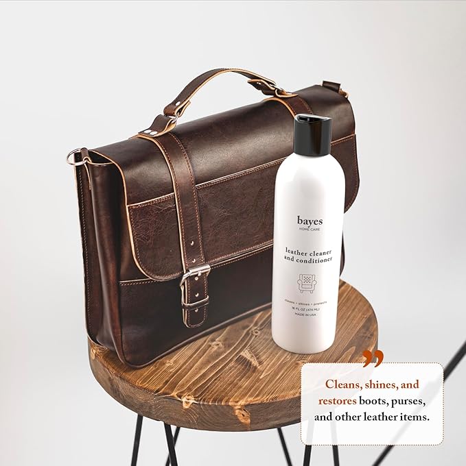 Bayes Premium High Performance Leather Upholstery Cleaner and Conditioner - 16 oz - Prevents Drying, Cracking or Fading of Leather Couches, Car Seats, Shoes, Purses, Pack of 2