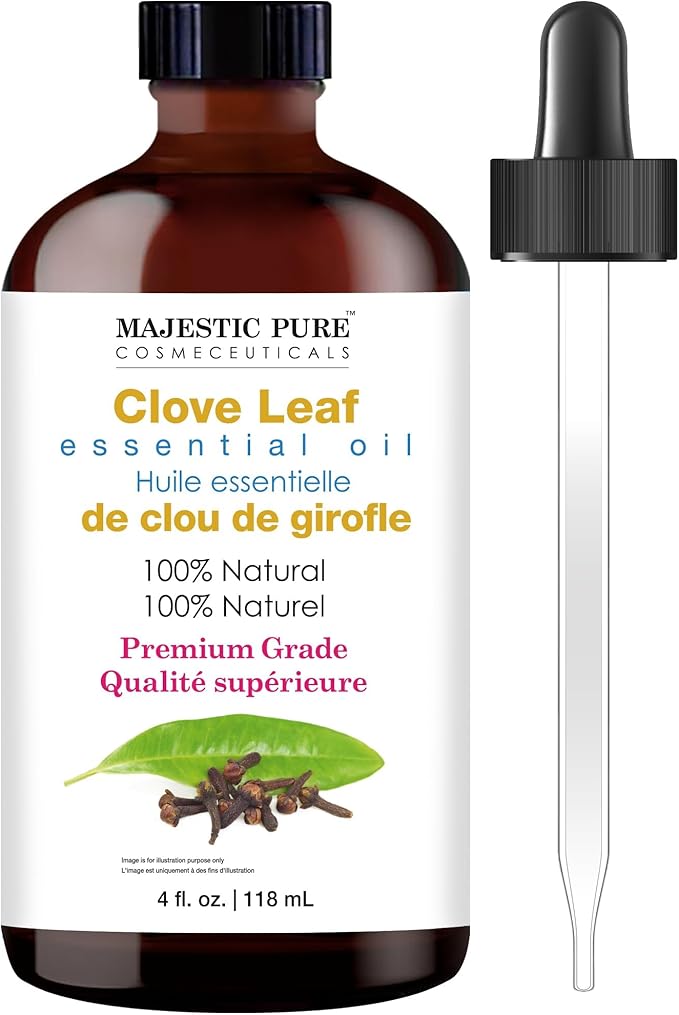 Majestic Pure Essential Oil with Glass Dropper - 100% Pure and Natural - Essential Oils for Diffuser, Aromatherapy, Soap and Candle Making, Clove Essential Oil, Clove Oil, 4 Fl Oz