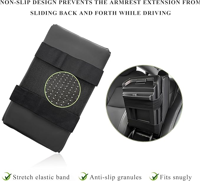 Car Center Console Armrest Pillow, Leather Auto Arm Rest Cover Protector with Cup Holder and Phone Holder, Memory Foam Armrest Cushion for Most Vehicles (Black, Glossy)