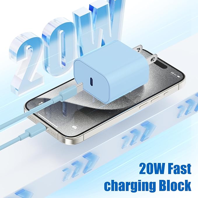 iPhone 17 16 15 Fast Charger Block and 10ft Type C to C Cable Cord Long, 20W USB C Charging Plug for Apple iPhone 17 Pro Max/17 Air/16 Pro Max/16/15 Pro/15 Plus/iPad Mini,Wall Power Adapter Cube Brick