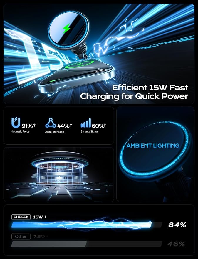 UPTOHIGH for 15W Magsafe Car Mount Charger, [Vibrant LED Decoration] Wireless Car Charger, Magnetic Phone Holder Mount for Air Vent, Phone Holders for Your Car Compatible iPhone 15/14/13/12 Series