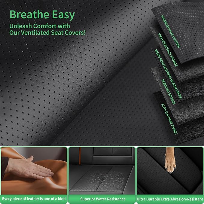 Fit Prologue Car Seat Covers for Honda Prologue 2024 2025 2026-Upgraded Premium Waterproof & Breathable Leather,Airbag Compatible,All-Weather Seat Cushion Protector,2 Front/Black-Brown