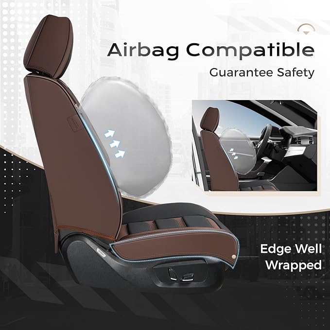 Coverado Car Seat Covers Full Set, Seat Covers for Cars, Front Seat Covers and Back Seat Cover Waterproof Leather Automotive Seat Cover, Universal Car Interior Protectors Cushion for Most Cars