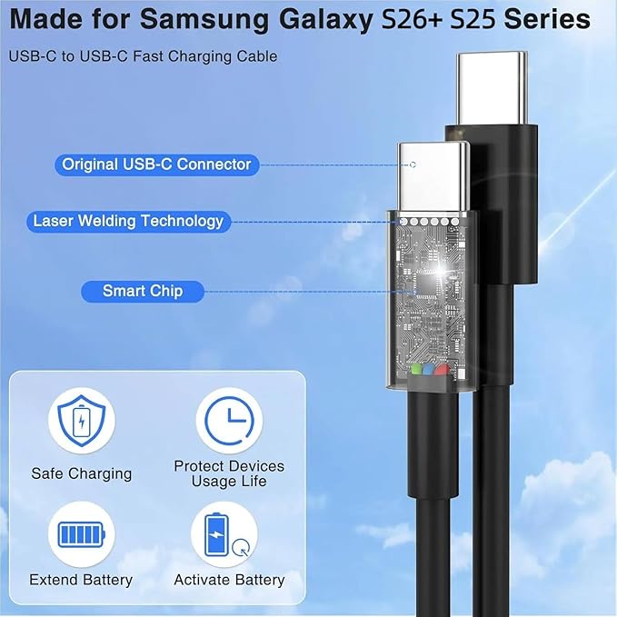 45W Super Fast Charger Type C for Samsung S26 S25 S24,3Pack 45W Dual Port USB C Fast Phone Charger Block & 6/10/10FT Type C Charging Cord for Samsung Galaxy S26 S25 Ultra/S23/S22,Android,iPhone 17