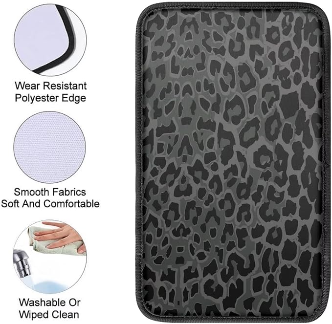 Suobstales Black Leopard Print Car Center Console Pad for Women Men Universal Accessories Vehicle SUV Truck Auto Armrest Cover Protector Cushion Decoration