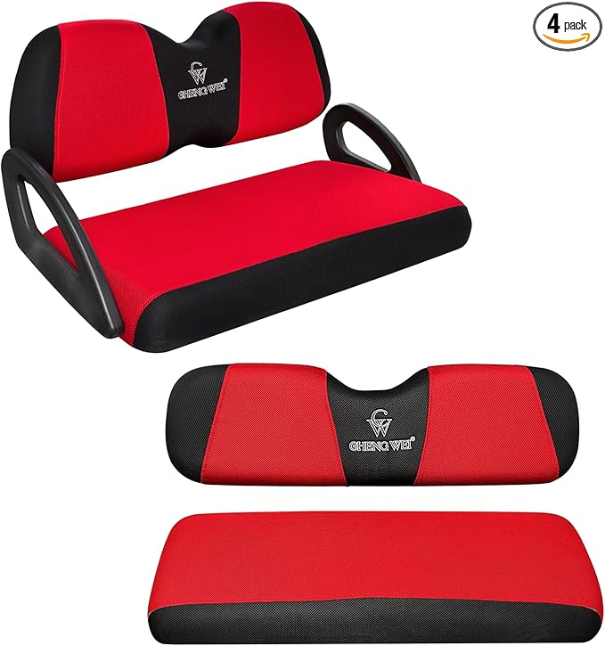Golf Cart Seat Covers 2 Piece Front and Rear Seat Covers Sets for Club Car Precedent and Yamaha G29 Standard Seat Cushion,,Replacement Cooling Breathable Washable No Stapler Required(Red&Black)
