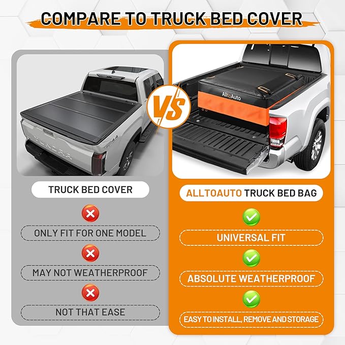 [High Visibility] Waterproof Truck Bed Bag with Orange Safety Trim, 26 CuFt Heavy Duty Cargo Carrier for Pickup Truck, Weatherproof Storage Bag for Camping & Road Trips