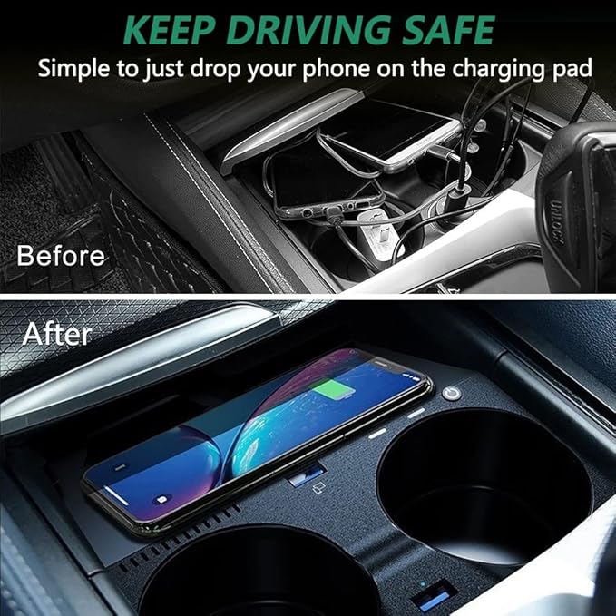 Wireless Car Charger for BMW 5 Series M5/535i/540i/550i/530e 2017-2021, for BMW 6 Series GT M6/640i/650i 2018-2020, 15W Fast Charging Phone Charger Pad for BMW G30 G31 G32 G38 Accessory