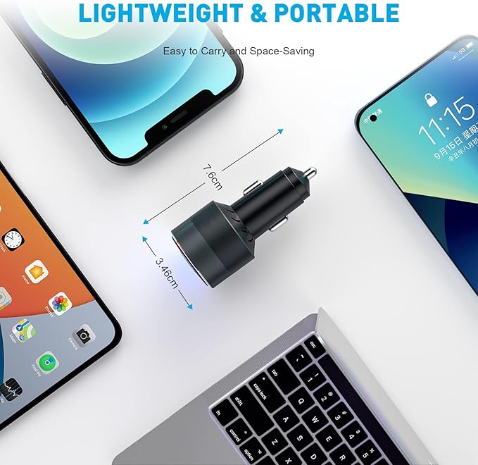 USB C Car Charger for iPhone 16, 66W Car Cigarette Lighter Adapter USB Fast Car Charger PD 30W+Dual QC3.0 [Metal Shell] [Ambient Light] for iPhone 16 15 14 13 Pro Max Samsung Galaxy Note Google Pixel