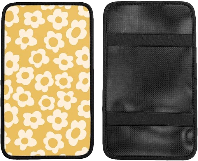 Vintage Groovy Flowers1 Auto Center Console Cover Pad Car Armrest Seat Box Cover Cushion Universal for Most Vehicle SUV Truck Car Accessories Decor