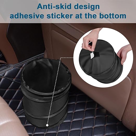 Car Trash Bin, 2 Packs Pop-up Car Trash Can, Medium-Sized Collapsible Garbage Can with Elastic Band Hanging, Double-Layer Washable Vehicle Trash Can, Velcro Waste Basket Bin