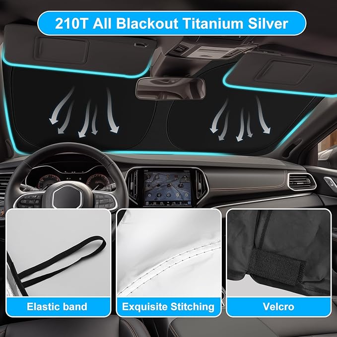 Car Windshield Sun Shade for 2014-2025 2026 Jeep Cherokee Sun Shade for Trailhawk Overland Limited Latitude Altitude Accessories Front Window Sunshade Sun Visor Windshield Cover UV Block