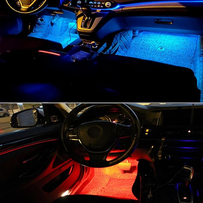 USB Adapter Light Strip, Car Neon Decorative Light, Car Ambient Lighting Kit, 8 Color Belt Remote Control, Interior Light, Music Synchronization Mode, Pickup and SUVS, 4 Light Strips, 5V